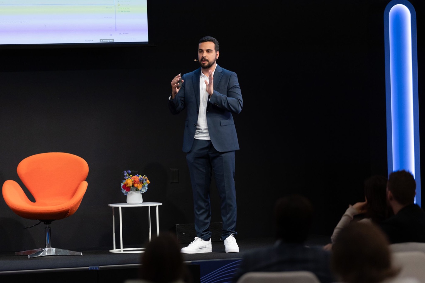 Leonardo speaking on stage at LivePerson's Spark Conference